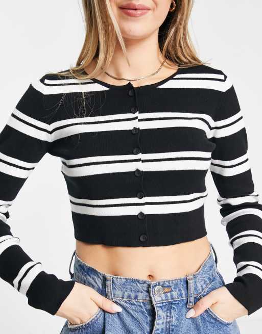 Urban Revivo stripped cropped cardigan in black and white stripe