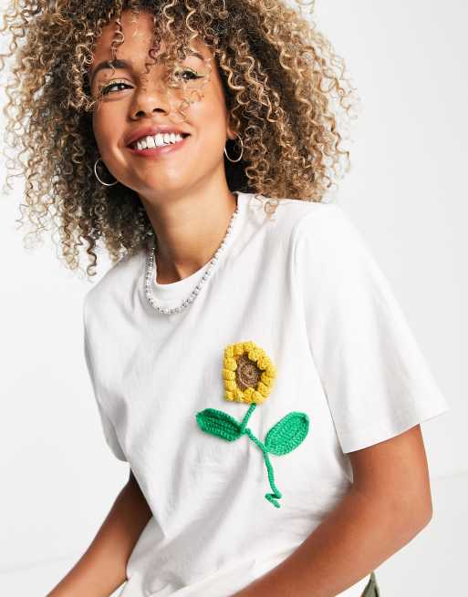 Urban Revivo sunflower print t shirt in white ASOS