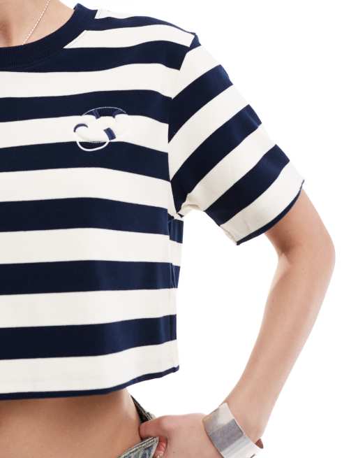 Crop Top Marinère Blanc Et Noir Primark - Taille 34 - Occasion Très Bon État