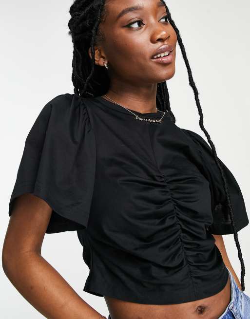 Urban Revivo - T-shirt met gerimpelde voorkant in zwart