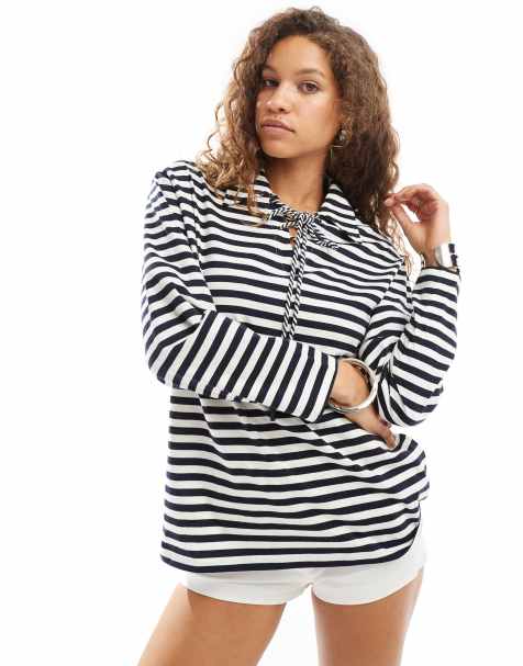 Urban Revivo tie detail relaxed striped sweater in blue and white - view 1