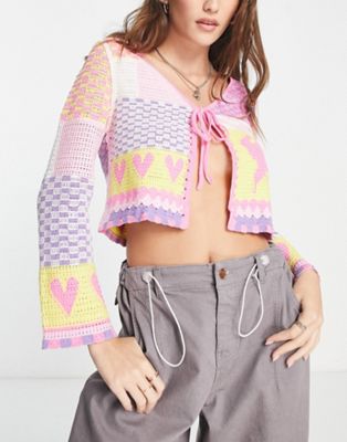 Urban Revivo tie front cardigan in heart and check