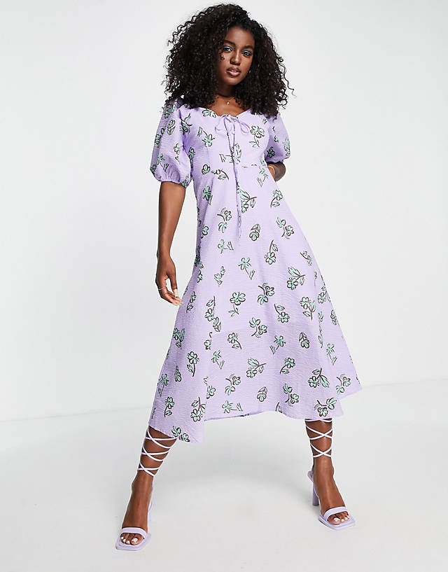 Urban Revivo - tie front midi dress in lilac floral print