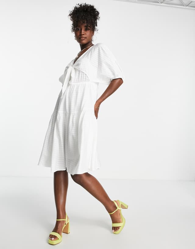 Urban Revivo tie front midi dress in white