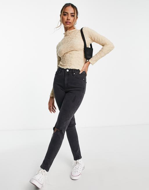Urban Revivo - Top beige a maniche lunghe testurizzato, 4 di 4