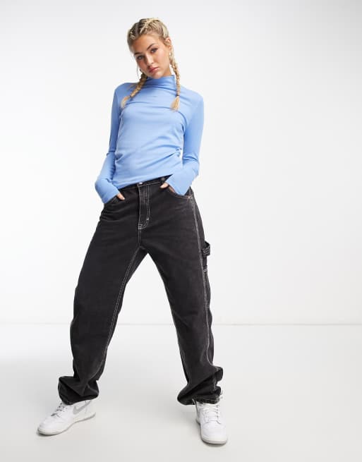 Urban Revivo - Top en jersey avec col polo - Bleu clair