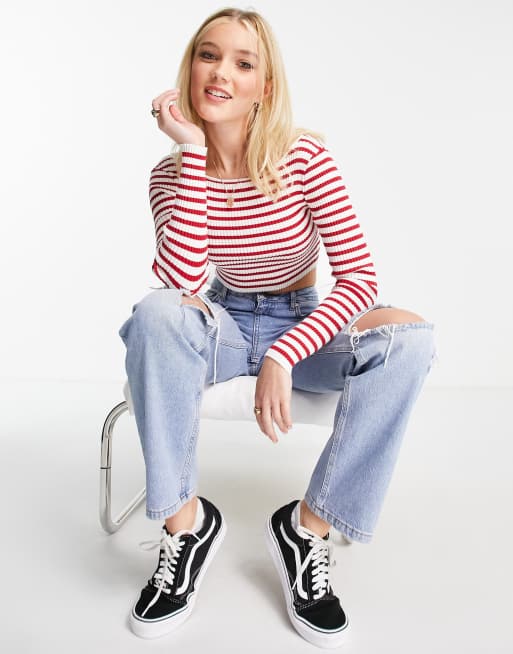 Urban Revivo - Top in maglia a maniche lunghe a righe rosse, 3 di 4