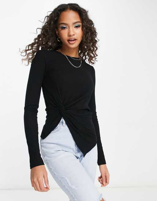 Urban Revivo - Top nero con arricciatura laterale