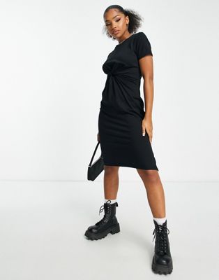 Urban Revivo twist front midi dress in black