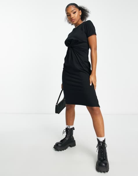 Urban Revivo twist front midi dress in black - view 1