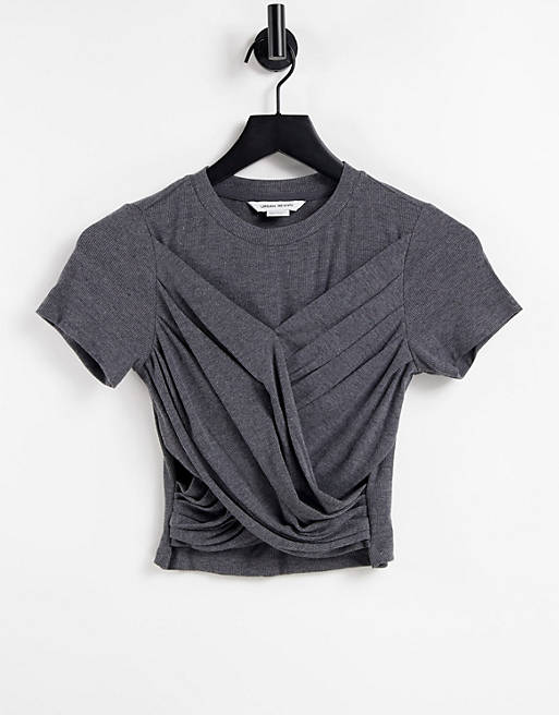 Urban Revivo twist front t-shirt in dark grey