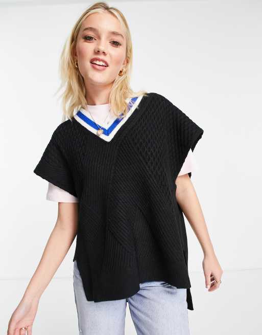Urban Revivo varsity knitted singlet in blue, 4 of 4