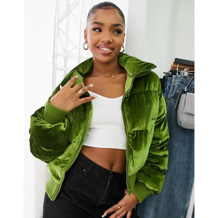 Green velvet shop puffer jacket zara