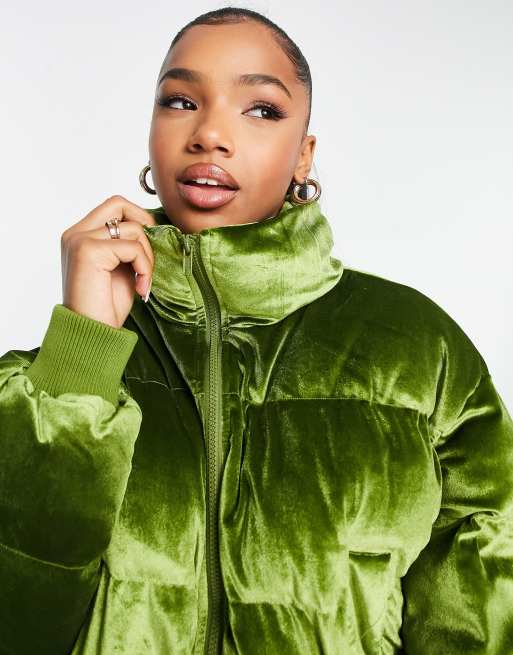 Velvet puffer jacket clearance green