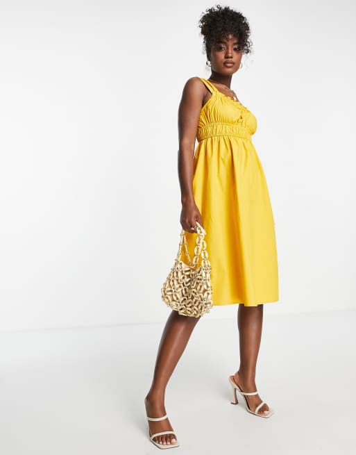 Urban Revivo - Vestito midi giallo con corpetto arricciato