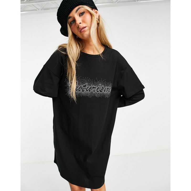 QIPcf Donna Urban Revivo - Vestito T-shirt corto nero con scritta