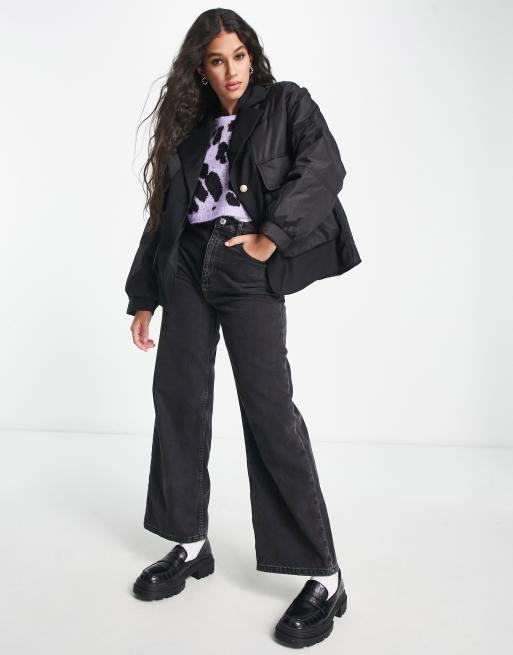Urban Revivo – Wattierte Jacke in Schwarz mit kontrastierendem Reverskragen