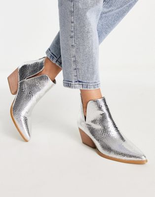 Urban Revivo western ankle boots in silver