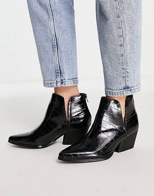 Urban Revivo western croc print ankle boots in black | ASOS