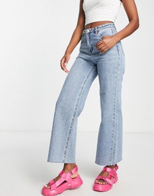 Urban Revivo wide leg jeans in light blue - ASOS Price Checker
