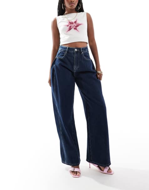 Urban Revivo wide leg mid-rise jeans in deep indigo - view 1
