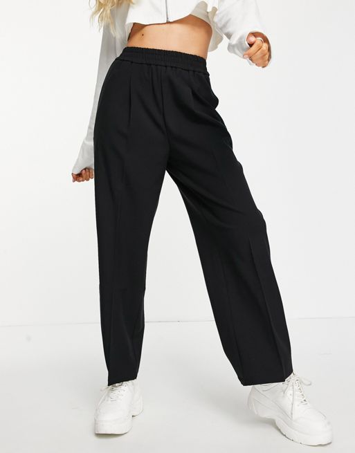 New Look satin wide leg pants in black and white stripe