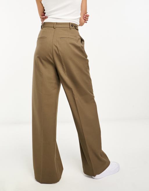 ASOS DESIGN premium jersey twill wide leg pants in stone