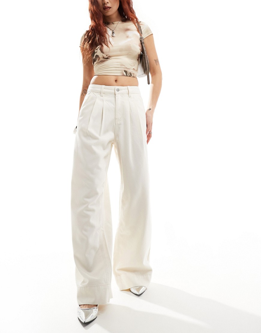 Urban Revivo wide leg relaxed trousers in white