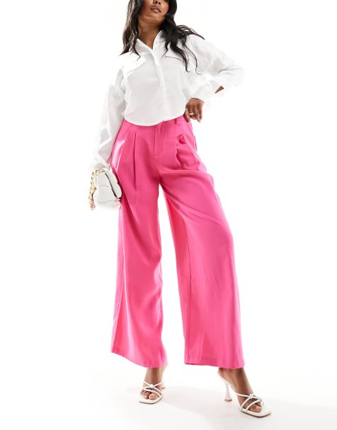 ASOS DESIGN Petite wide leg satin pants in blush pink