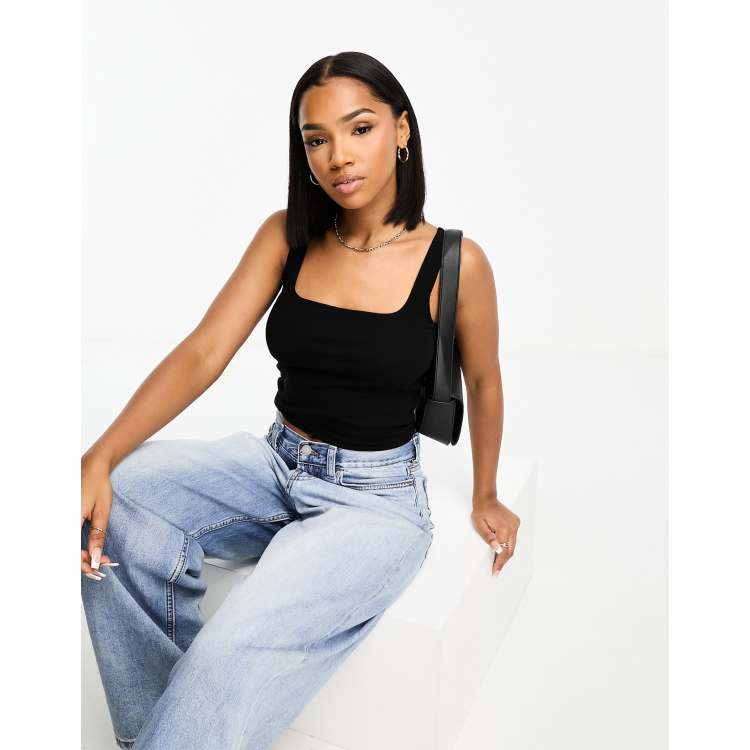 Black wide strap cami top new arrivals