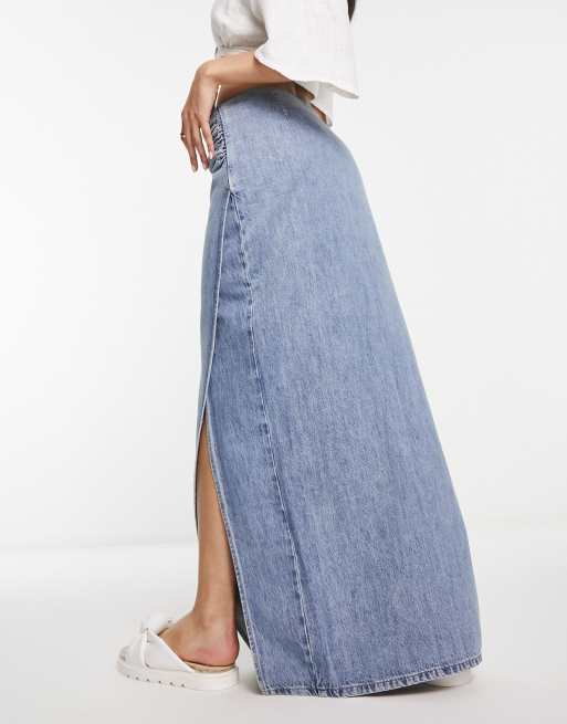 Denim wrap maxi skirt sale