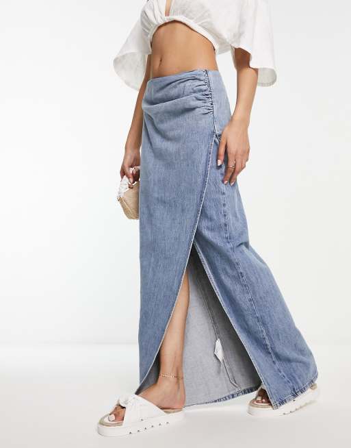 Maxi denim 2025 wrap skirt