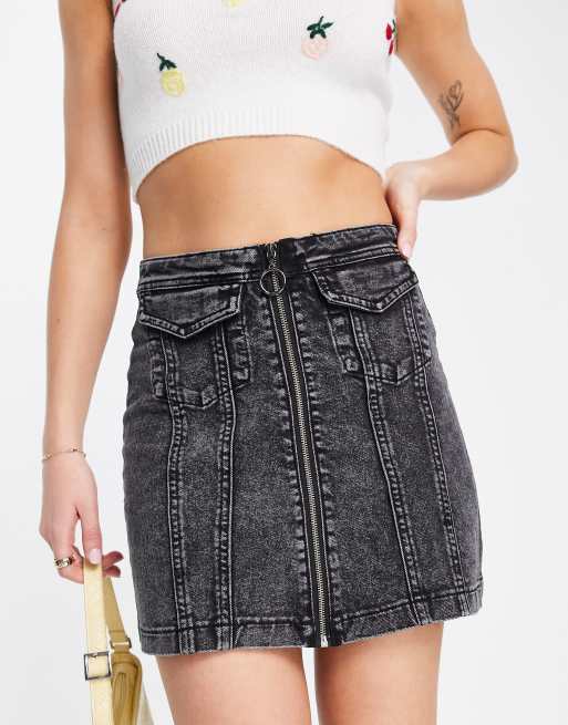 Zip front 2025 denim mini skirt