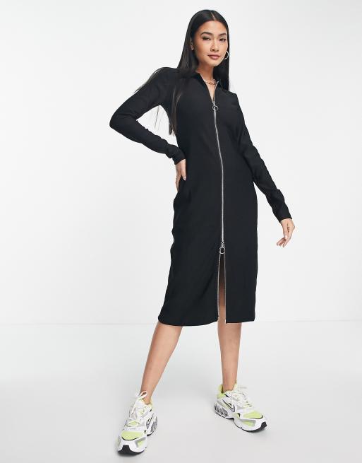 Urban Revivo zip front midi dress in black, 4 of 4