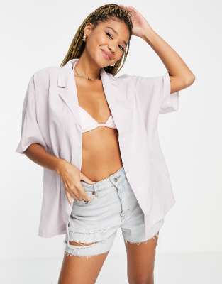 Urban Threads Urban Thread Oversized Beach Shirt In Blue-blues