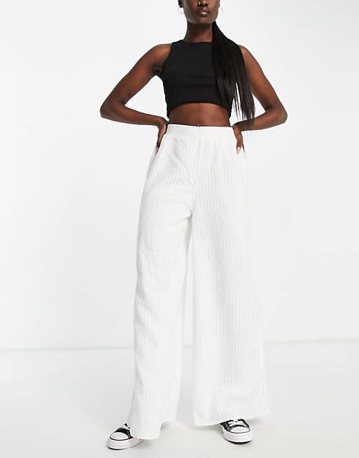 Urban Thread wide leg beach trouser in white stripe print