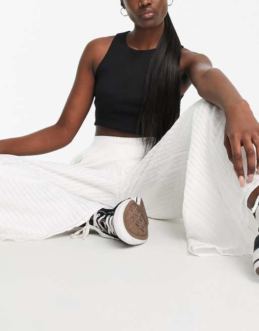 Urban Thread wide leg beach trouser in white stripe print, 4 of 4