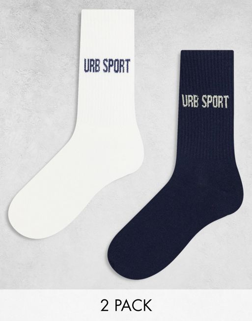 Urban Threads 2 pack socks in off white and navy