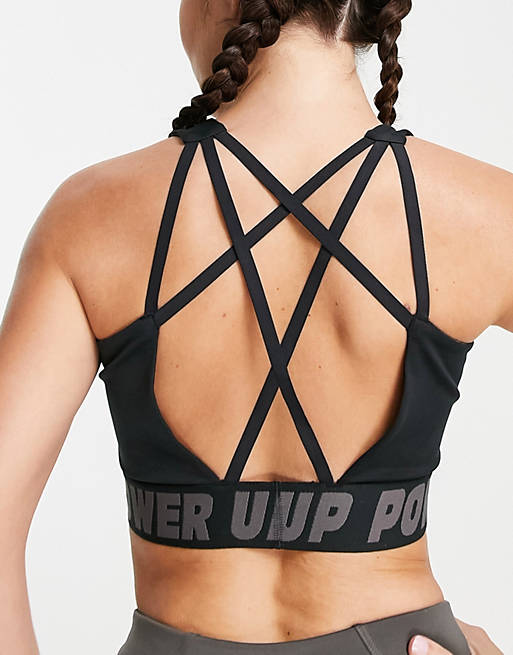 Urban Threads banded strappy sports bra in black