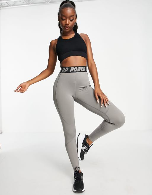 Urban Threads banded waistband gym leggings in gray