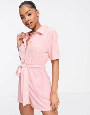 Urban Threads Urban Threads beach towelling playsuit in pink