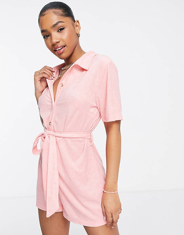 Urban Threads - beach towelling playsuit in pink