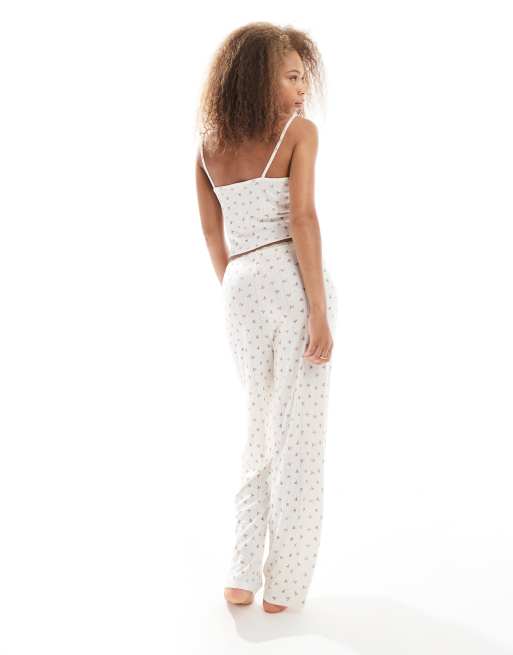 Urban Threads - Beige pyjamasbukser i pointelle-stof med sløjfeprint, 4 af 4