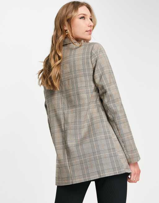 Urban Threads – Beigerutig kavaj i oversize, del av set, 3 av 4