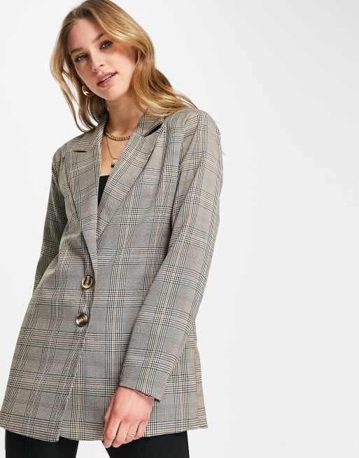 Urban Threads – Beigerutig kavaj i oversize, del av set, 4 av 4
