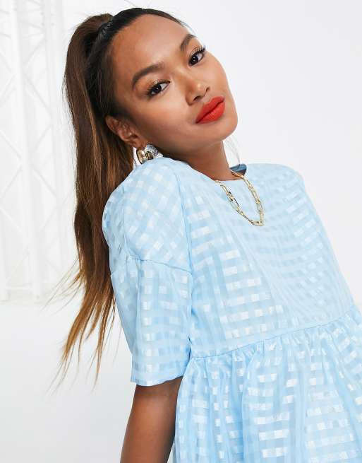 Urban Threads – Blå ginghamrutig smockklänning i oversize, 3 av 4