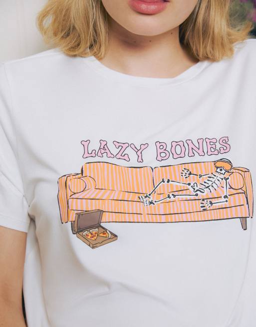 Urban Threads Black halloween lazy bones long pyjamas set in black, 3 of 4