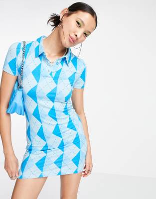 Urban Threads bodycon polo dress in blue argyl print - ASOS Price Checker