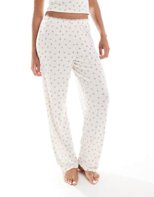 Urban Threads Bow Printed Pointelle Pajama Pants In Neutral