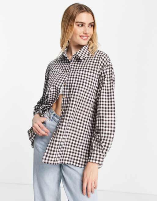 Urban Threads – Brązowa koszula oversize w kratkę vichy, część zestawu